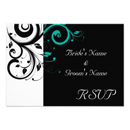 Black and White with Teal Reverse Swirl Announcement