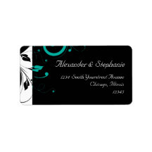 Black and White with Teal Reverse Swirl Custom Address Labels