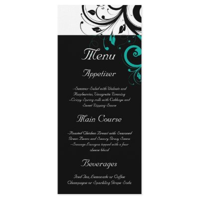 Black and White with Teal Reverse Swirl Customized Rack Card by CustomInvites