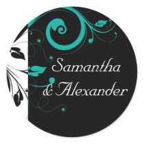 Black and White with Teal Reverse Swirl Stickers