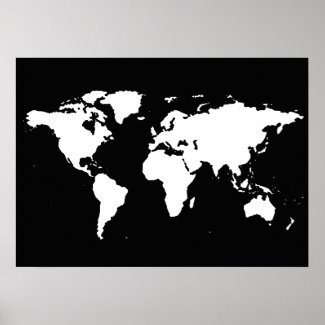 black and white world map poster