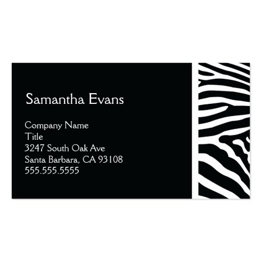 Black and White Zebra Business Card (front side)