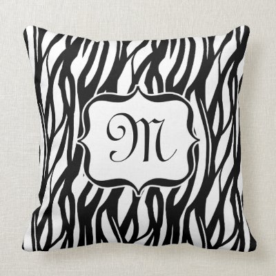 Black and White Zebra Monogram Cushion Pillows by cutencomfy