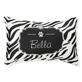 Black and White Zebra Print Custom Monogram Name Small Dog Bed