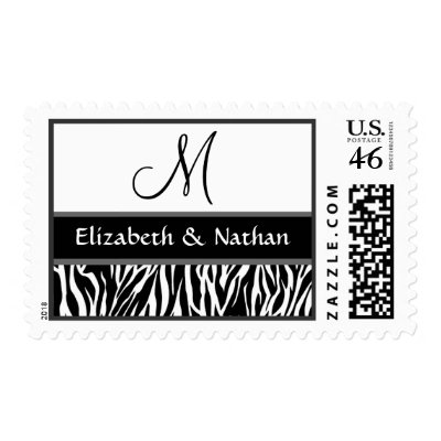Black and White Zebra Print Monogram Wedding stamp