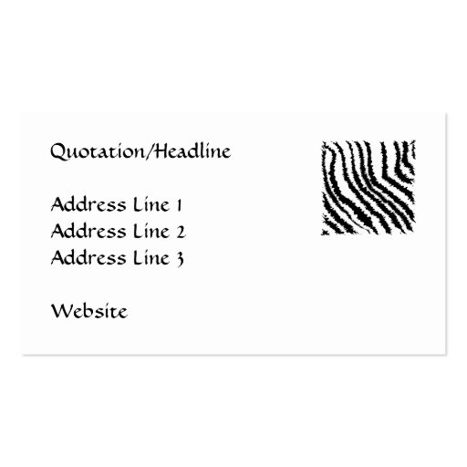Black and White Zebra Print Pattern. Business Card Template (back side)