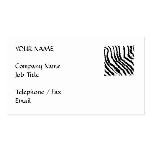 Black and White Zebra Print Pattern. Business Card Template (front side)