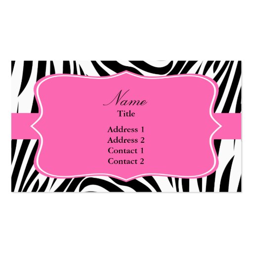 Black and White Zebra Print with Hot Pink Business Card (front side)