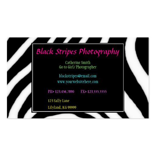 Black and White Zebra Profile Business Card (front side)