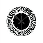 Black and White Zebra Stripe Round Clocks