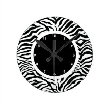 Black and White Zebra Stripe Round Clocks