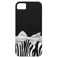 Black and white Zebra stripes and white ribbon bow iPhone case
