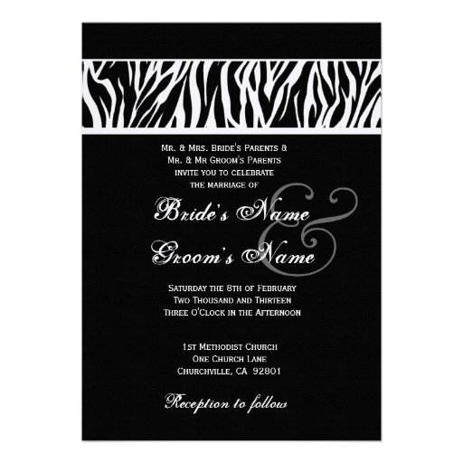 Black and White Zebra Wedding Linen Paper Custom Invite