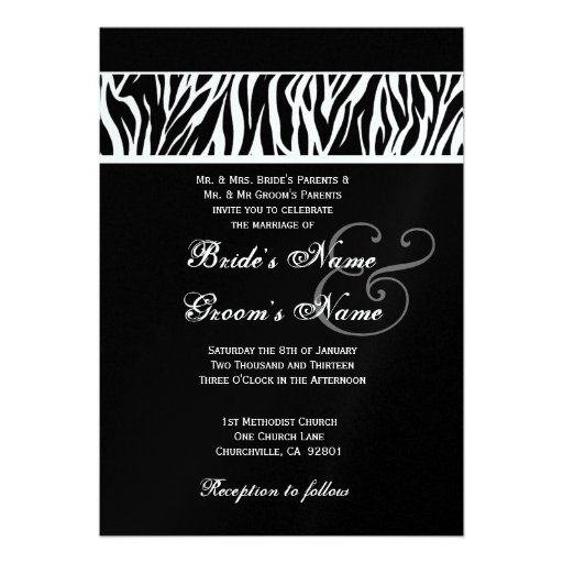 Black and White Zebra Wedding Metallic Paper Personalized Invite