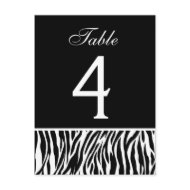 Black and White Zebra Wedding Table Number Card postcard