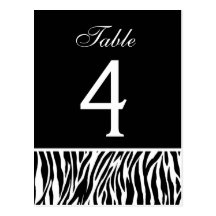 Black and White Zebra Wedding Table Number Card Post Card