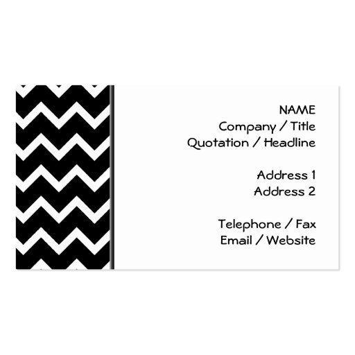 Black and White Zig Zag Pattern. Business Card Template (front side)