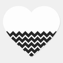 Black and White Zig Zag Pattern. Part Plain. Heart Stickers