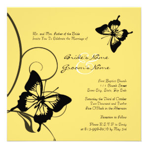 Black and Yellow Butterfly Wedding Invitation