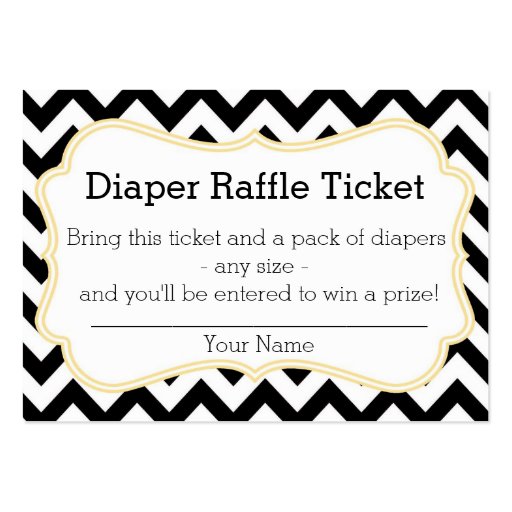 Black and Yellow Chevron Diaper Raffle Ticket Business Card Template (front side)