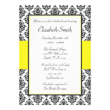 Black and Yellow Damask Bridal Shower Invitations