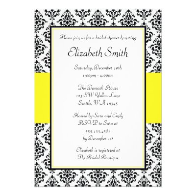 Black and Yellow Damask Bridal Shower Invitations