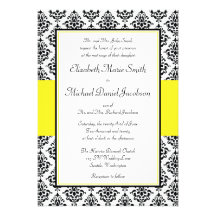 Black and Yellow Damask Wedding Invitations