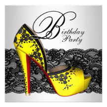 Black and Yellow High Heel Shoe Birthday Party Invites