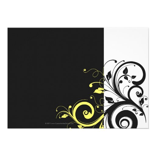 Black and Yellow Reverse Swirl Invites