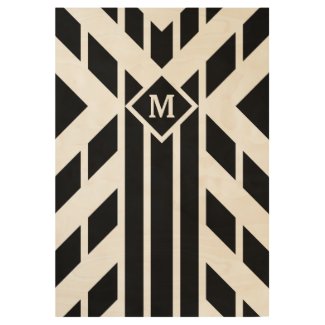 Black Angled Stripes with Monogram Wood Poster