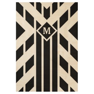 Black Angled Stripes with Monogram Wood Poster