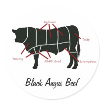 Black Angus Beef  Butcher Chart - Tasty Yummy Stickers