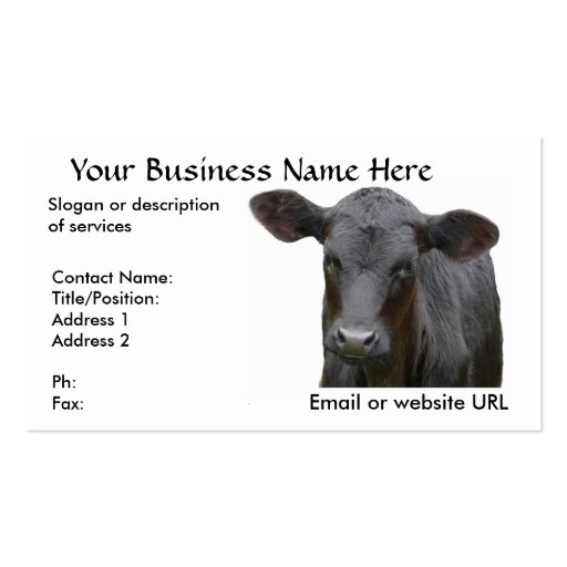 Black Angus Beef Cow Business Card Templates (front side)