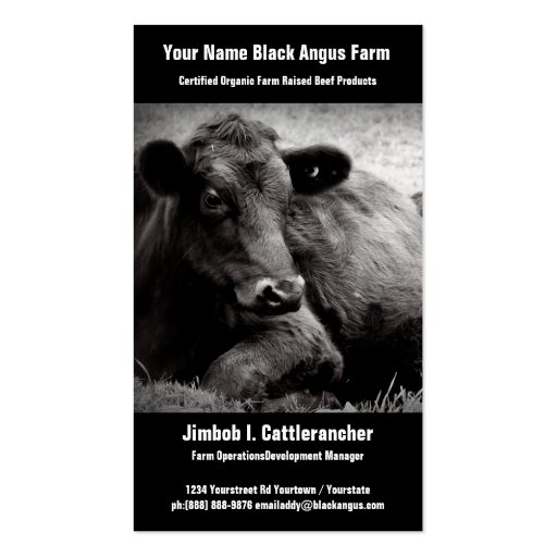 Black Angus  Beef Ranch or Farm Business Business Card (front side)