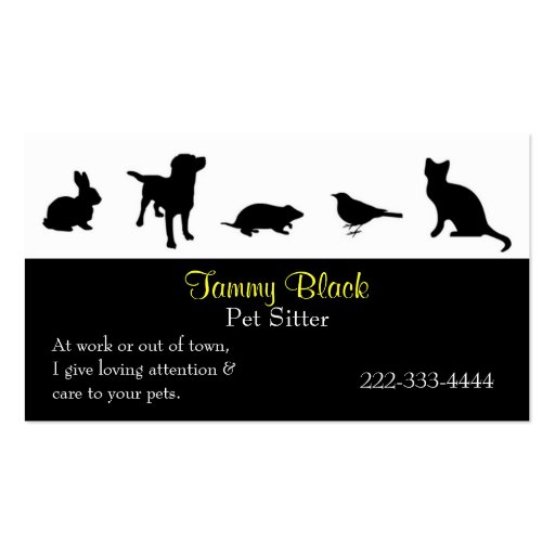 Black Animal Silhouettes Pet Care Business Card (front side)