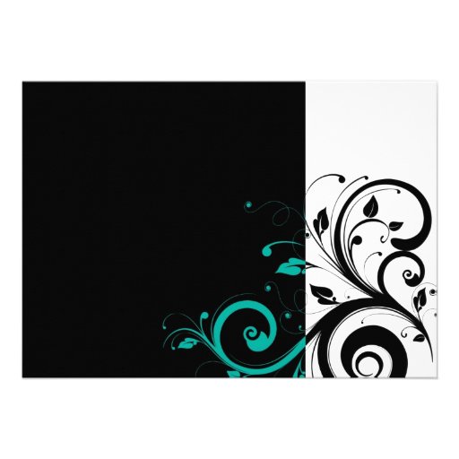 Black Aqua Swirl Wedding Traditional Custom Announcement