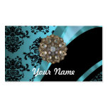 Black & aquamarine damask business cards
