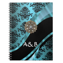 Black & aquamarine damask notebook