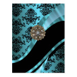 Black & aquamarine damask postcards