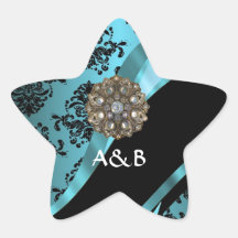Black & aquamarine damask star sticker