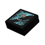 Black & aquamarine damask trinket box