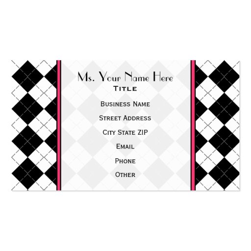 Black Argyle Monogram Fashion Business Card (back side)