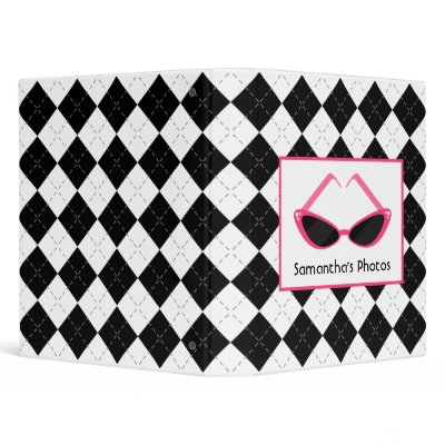 Black Argyle With Retro Pink Sunglasses Vinyl Binder by thepinkschoolhouse