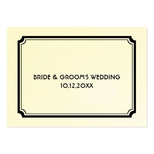 Black art deco retro wedding guest seating cards business card templates (back side)