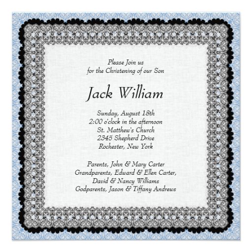 Black Baby Blue Boys Photo Christening Invitations