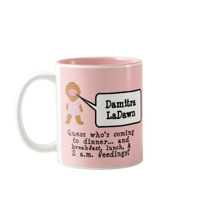 BLACK BABY, PINK ONESIE COFFEE MUGS by CrazyCups