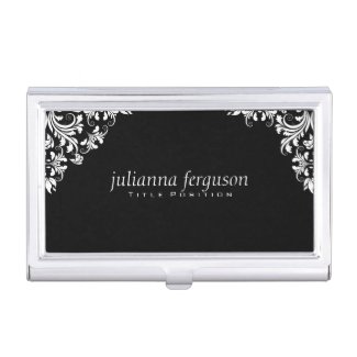 Black Background And White Swirls Case For Business Cards