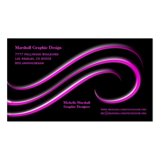 Black Background With Magenta Bevel Swirls Business Card Template (front side)