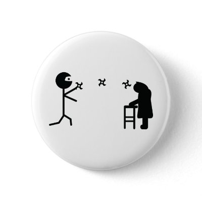 black bad ninja fighting granny pinback button by Tomaniac