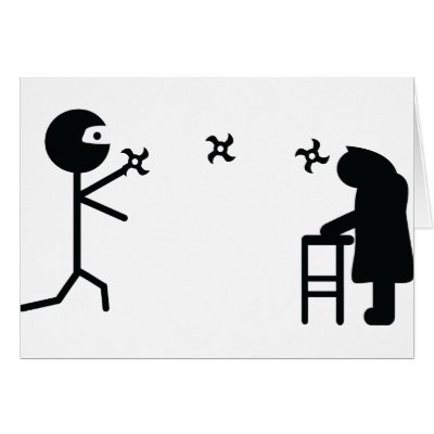 black bad ninja fighting granny greeting card by Tomaniac